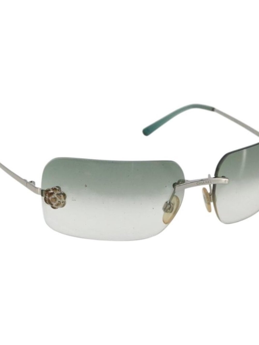 CHANEL Camelia Sunglasses metal Green CC Auth 188892